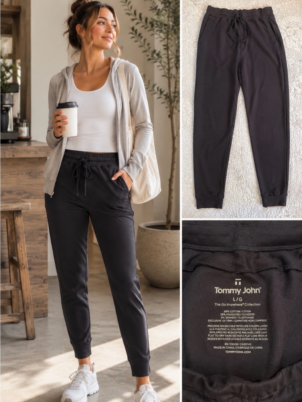 Tommy John Go Anywhere Jogger Pants Charcoal  Stretch Lounge Travel Sz L💛